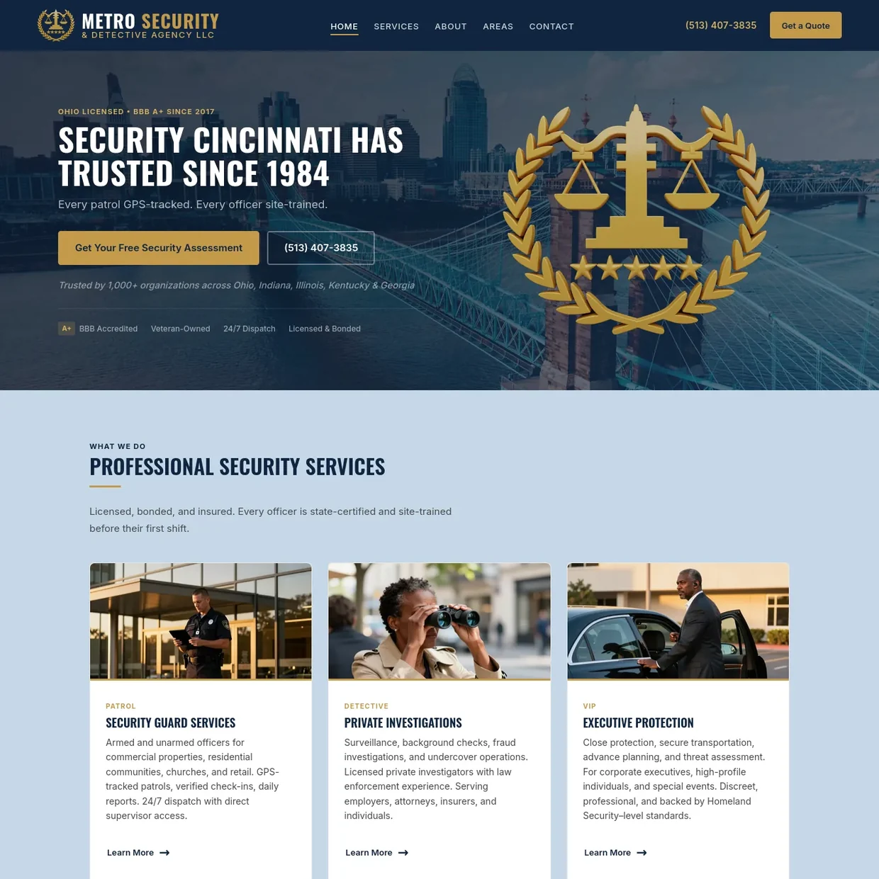 Metro Security website after transformation