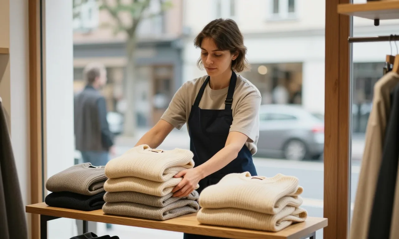 A shopkeeper arranging a clean storefront so visitors immediately see what matters first