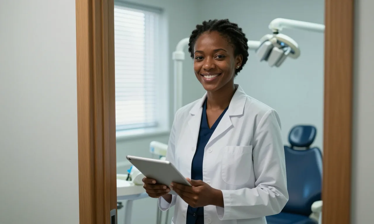 Dental hygienist helping a patient in a modern practice